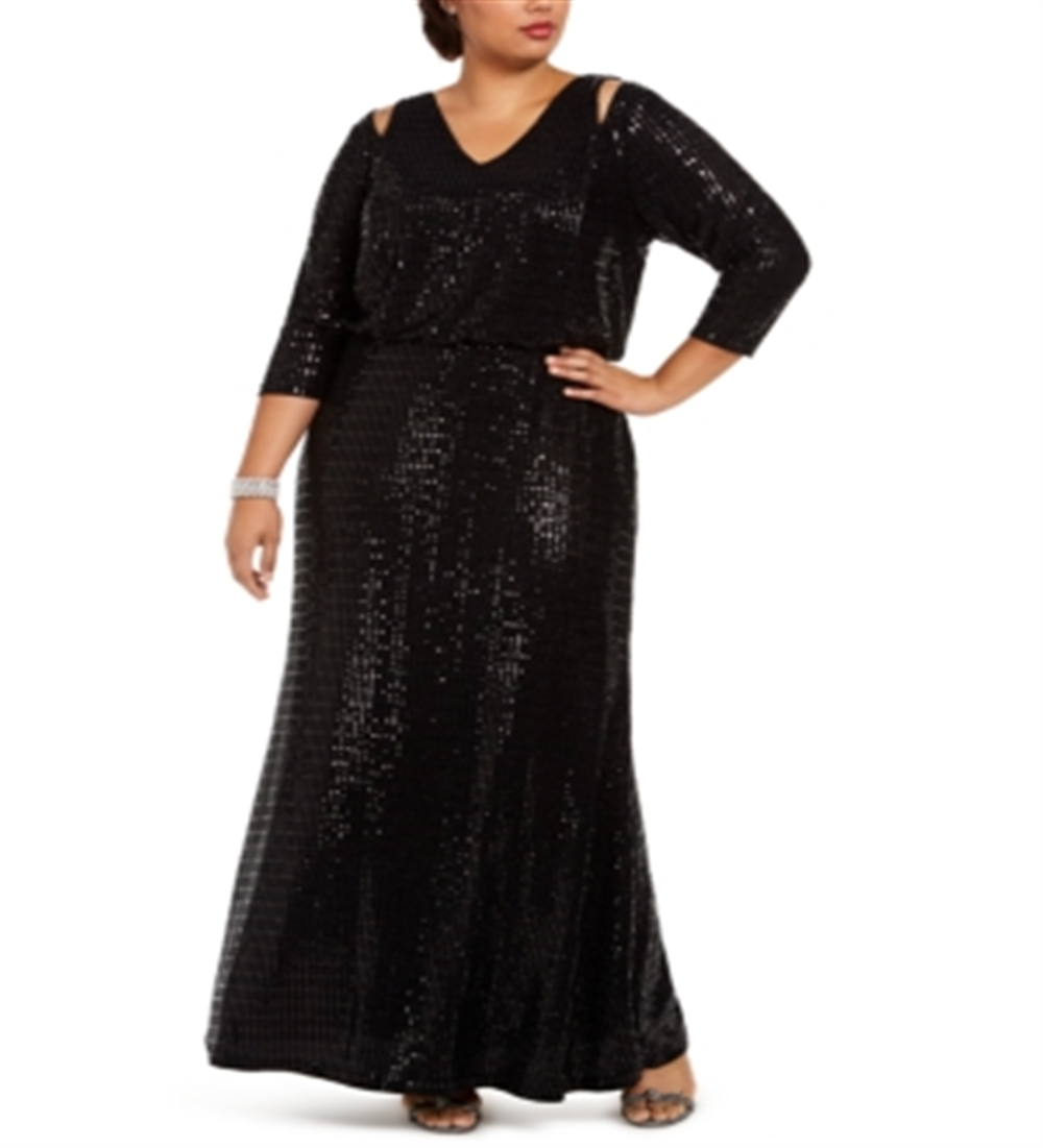 Vestido longo feminino Calvin Klein com manga 3/4, preto, tamanho 24W