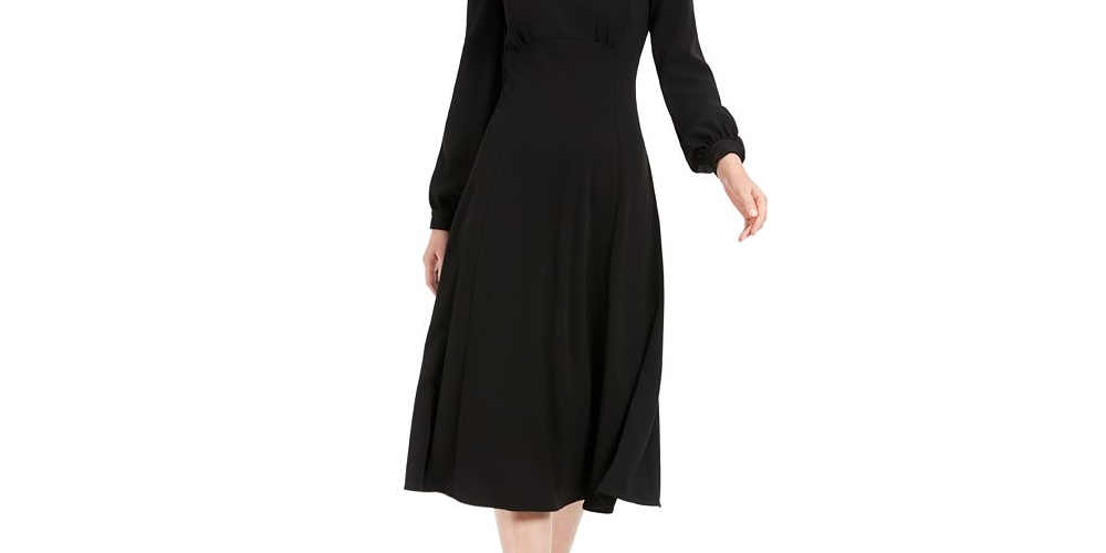Vestido MIDI Calvin Klein Feminino Manga Bufante Preto Tamanho 12