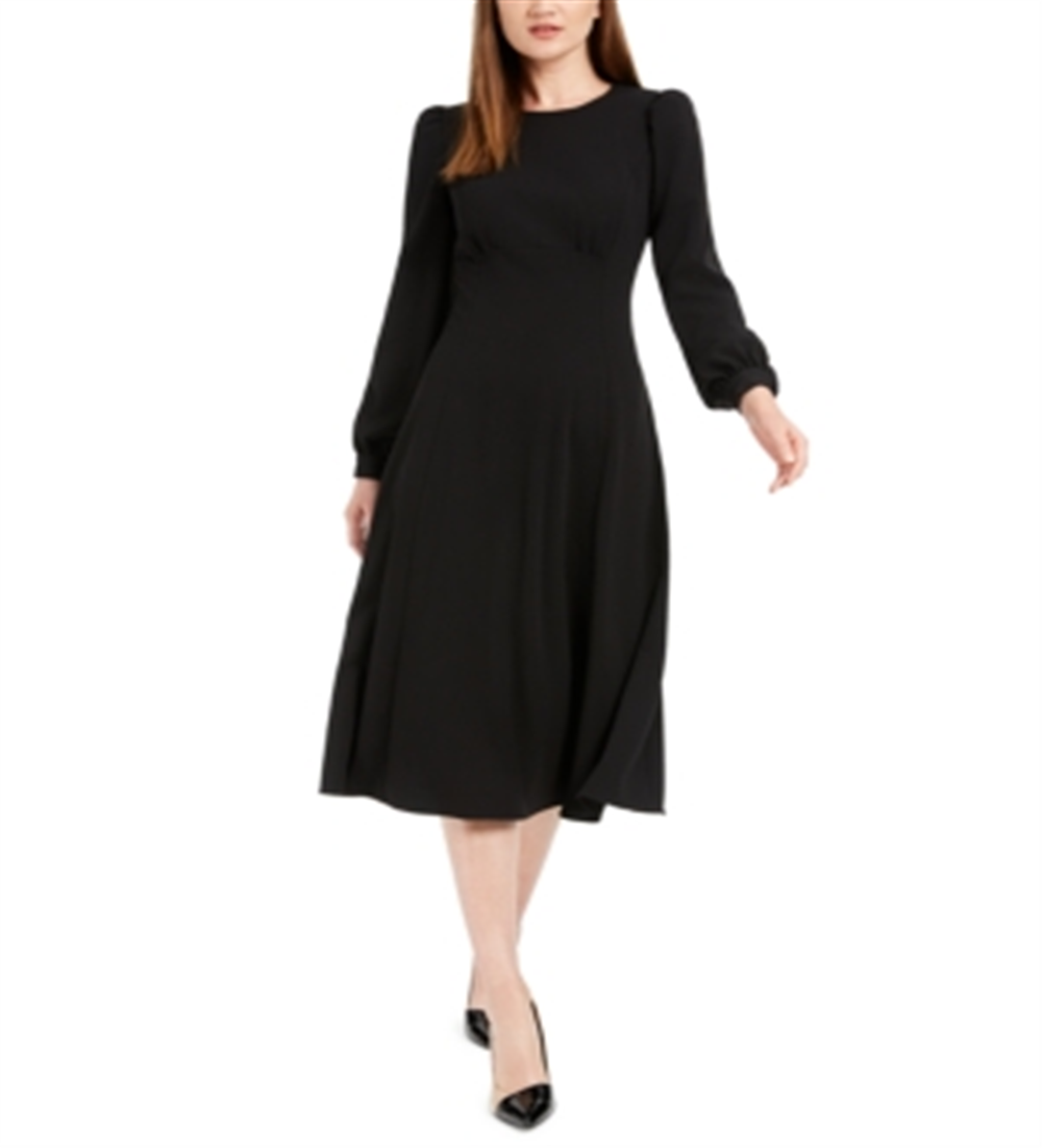 Vestido MIDI Calvin Klein Feminino Manga Bufante Preto Tamanho 12