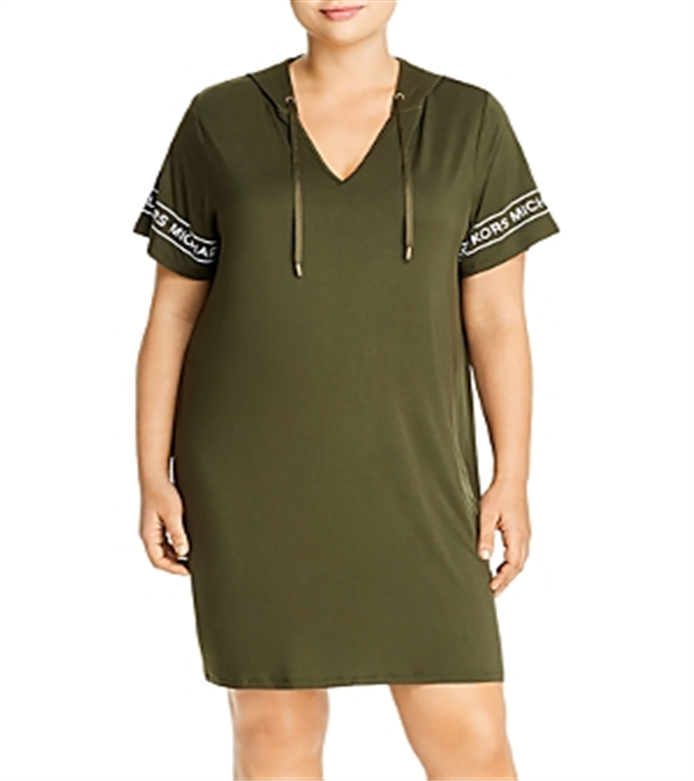 Vestido camiseta com capuz e logotipo Michael Kors feminino, verde, tamanho 1X