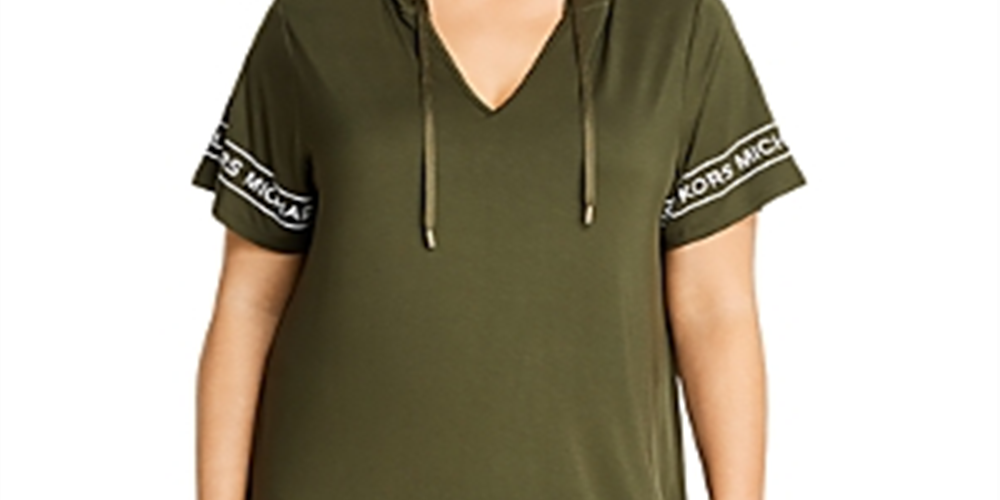 Vestido camiseta com capuz e logotipo Michael Kors feminino, verde, tamanho 1X