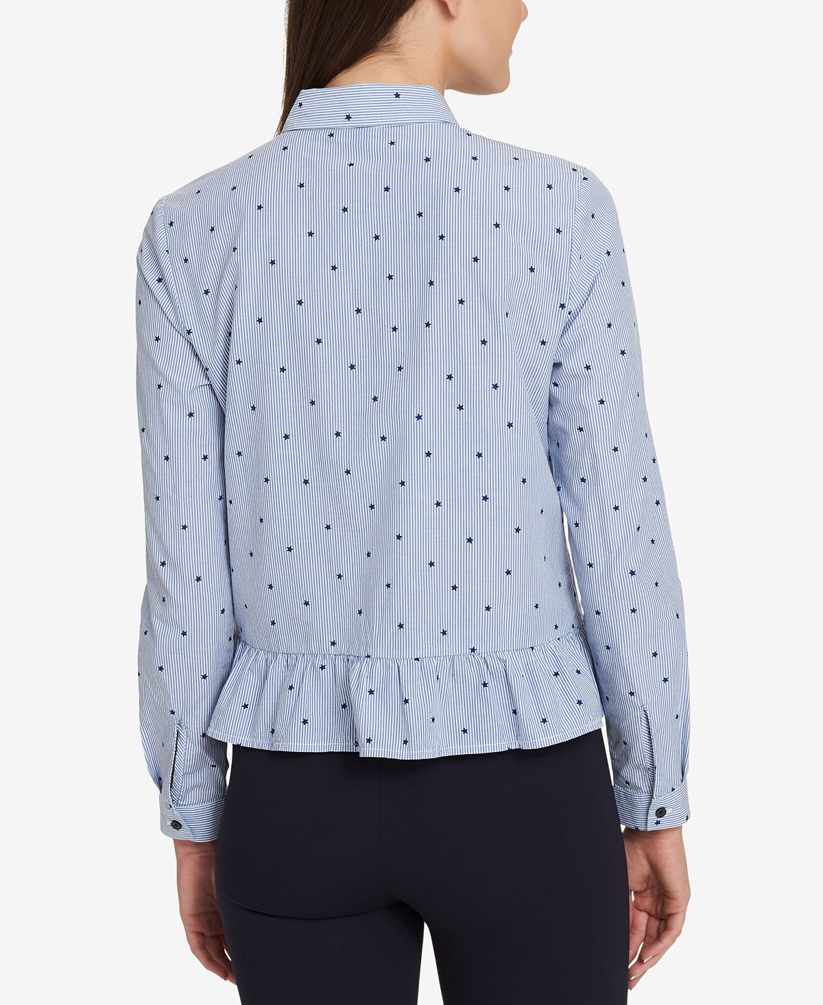 Blusa Peplum Manga Longa Feminina Tommy Hilfiger Azul Tamanho G