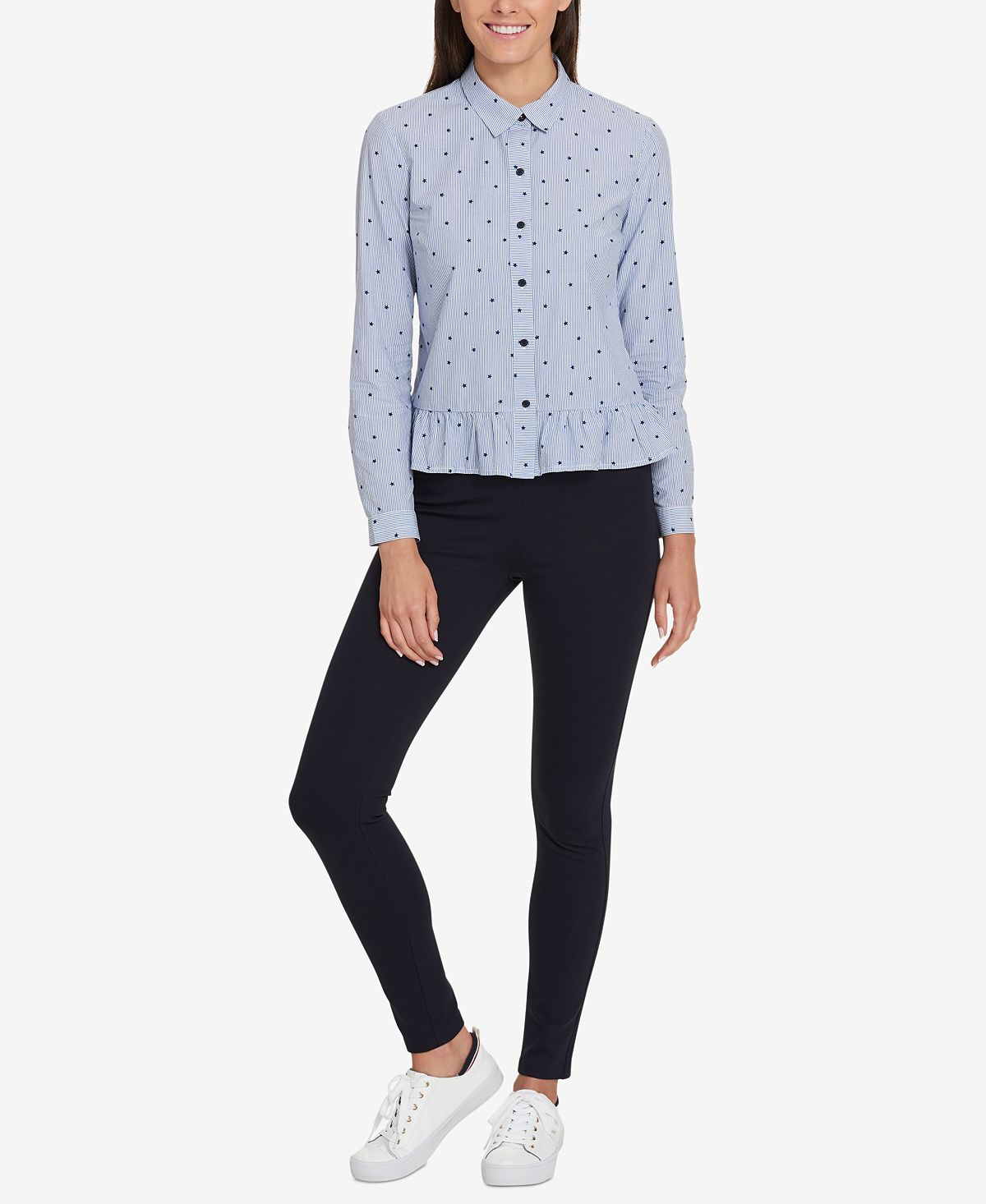 Blusa Peplum Manga Longa Feminina Tommy Hilfiger Azul Tamanho G