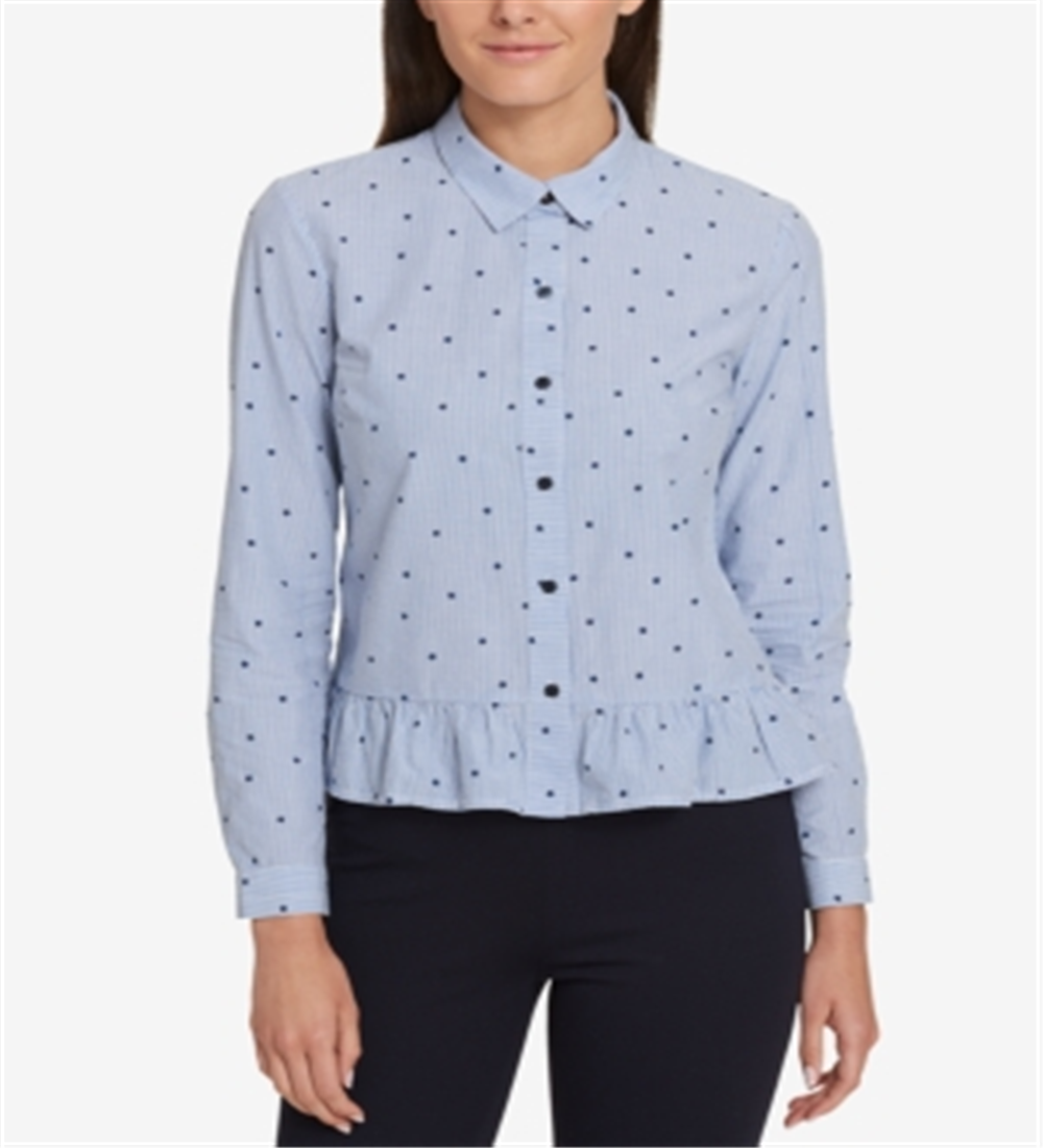 Blusa Peplum Manga Longa Feminina Tommy Hilfiger Azul Tamanho G
