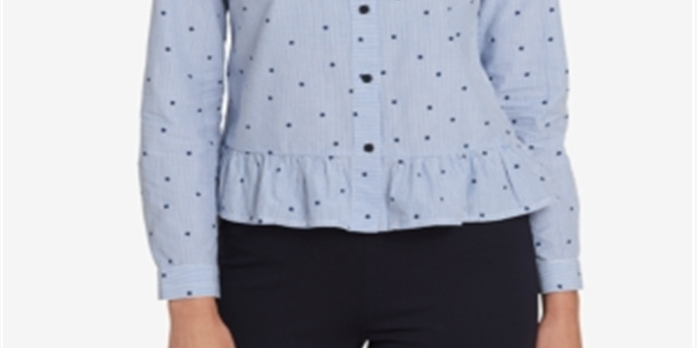 Blusa Peplum Manga Longa Feminina Tommy Hilfiger Azul Tamanho G