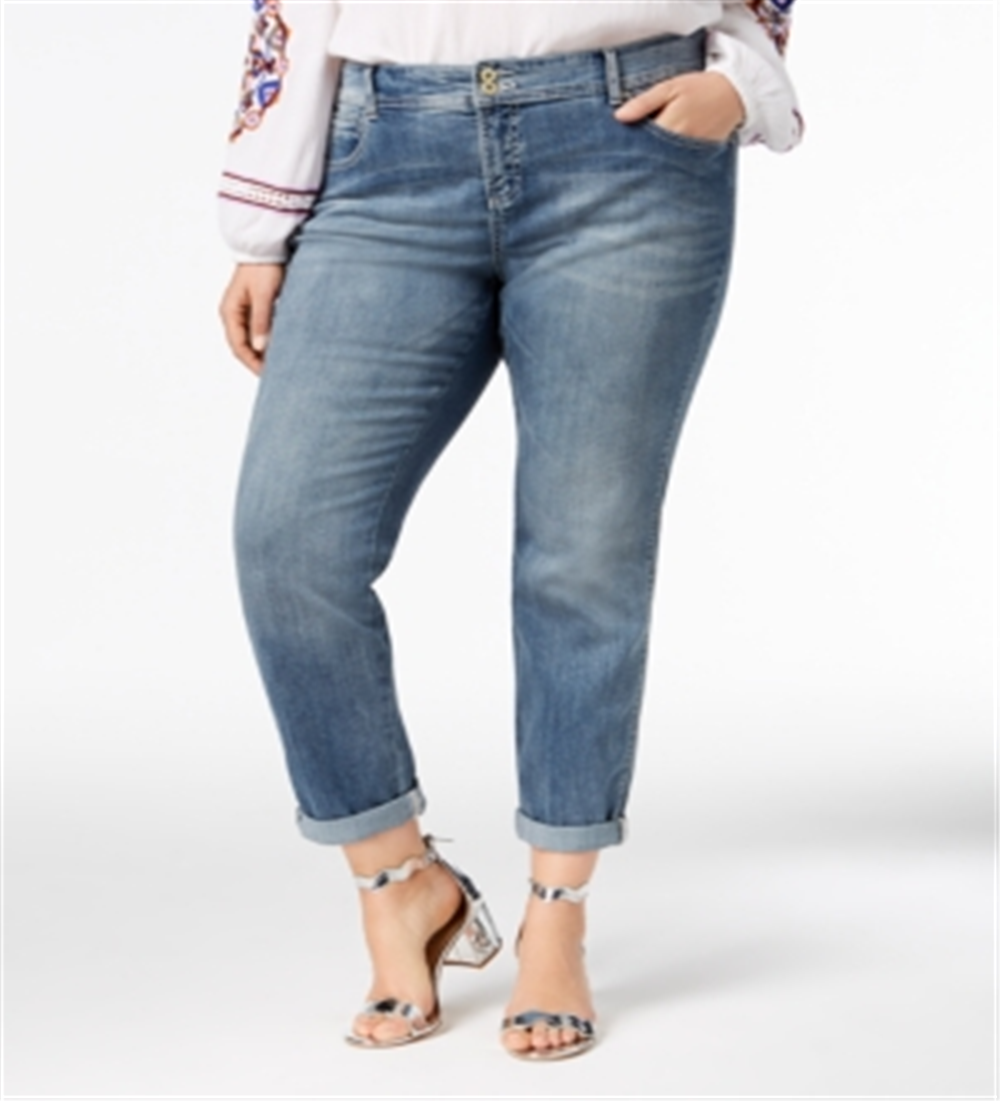 Calça jeans Inc Petite Plus Tummy Control Zenith Boyfriend Azul Tamanho 22W