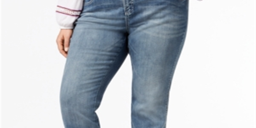 Calça jeans Inc Petite Plus Tummy Control Zenith Boyfriend Azul Tamanho 22W