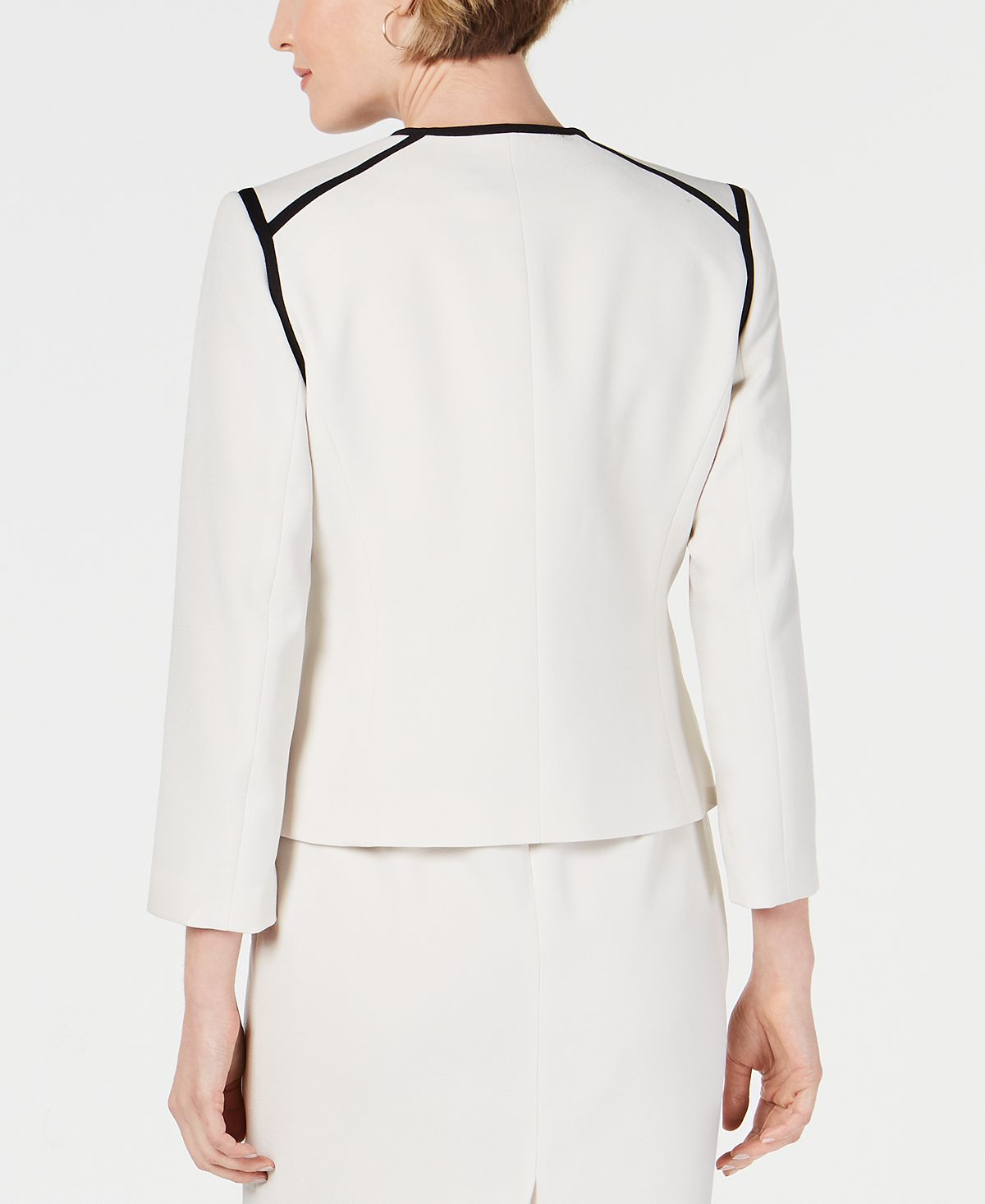 Blazer feminino Kasper Petite Wing-Lapel com acabamento contrastante, branco, tamanho 16 P