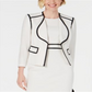 Blazer feminino Kasper Petite Wing-Lapel com acabamento contrastante, branco, tamanho 16 P