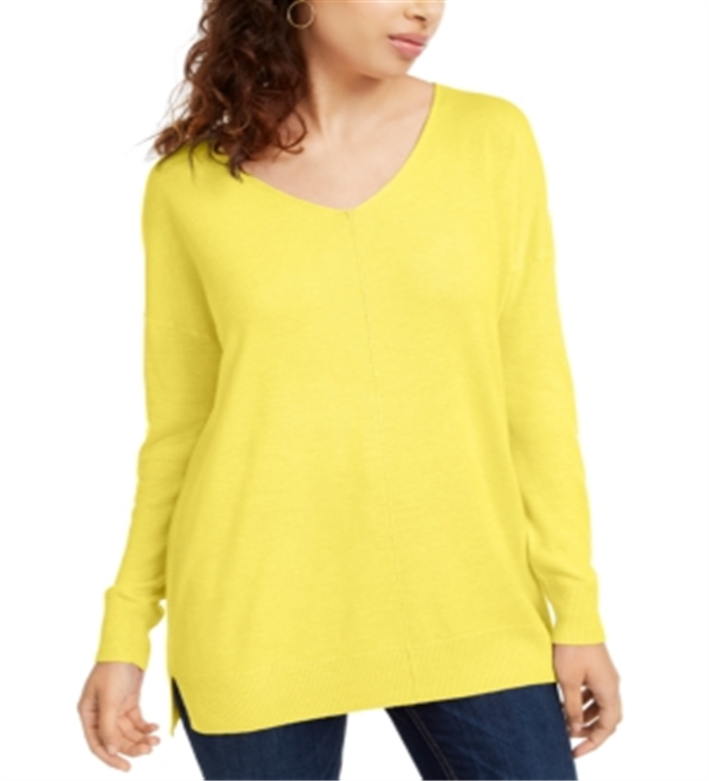 Suéter túnica com decote em V Hippie Rose Junior, amarelo, tamanho extragrande