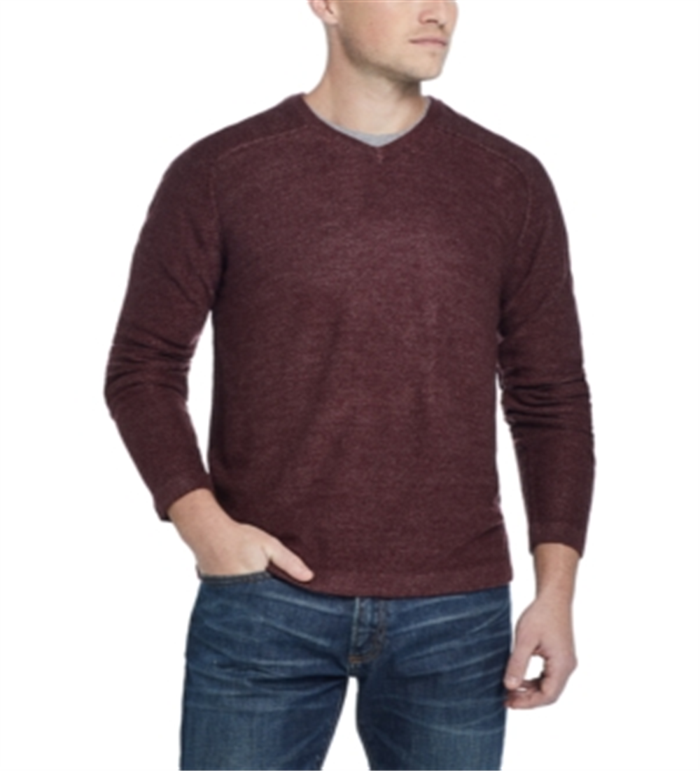 Suéter masculino vintage à prova de intempéries com decote em V e toque suave, vermelho, tamanho grande