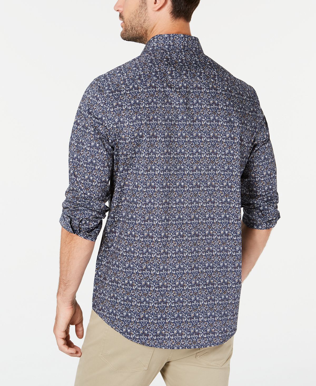 Camisa masculina de algodão com estampa de tapeçaria Tasso Elba, azul, tamanho médio