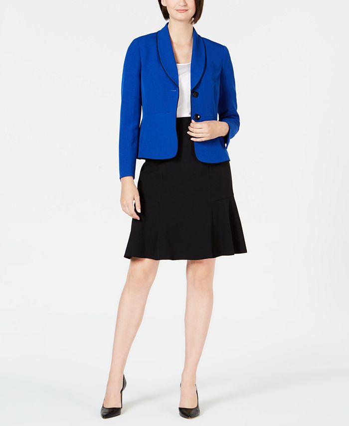Terno feminino Le Suit com saia xale e lapela, azul, tamanho 8