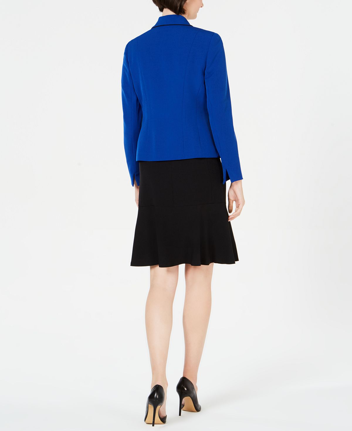 Terno feminino Le Suit com saia xale e lapela, azul, tamanho 8