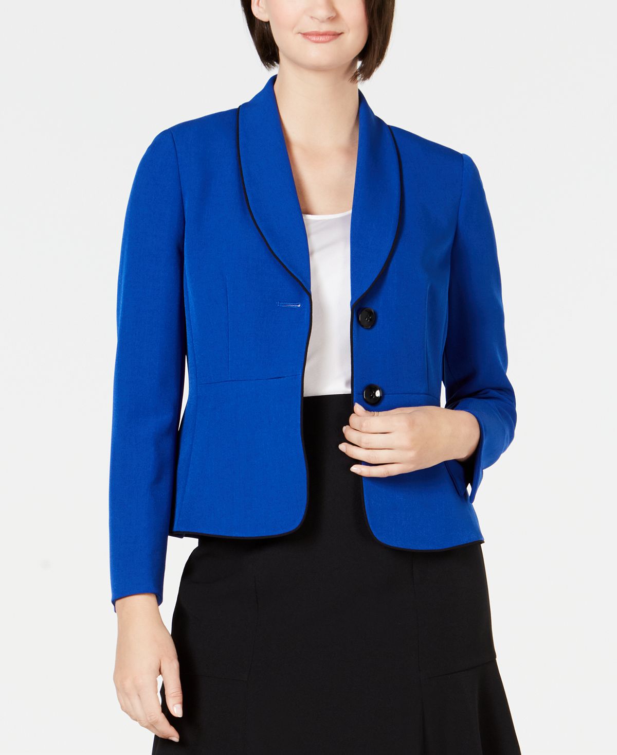 Terno feminino Le Suit com saia xale e lapela, azul, tamanho 8