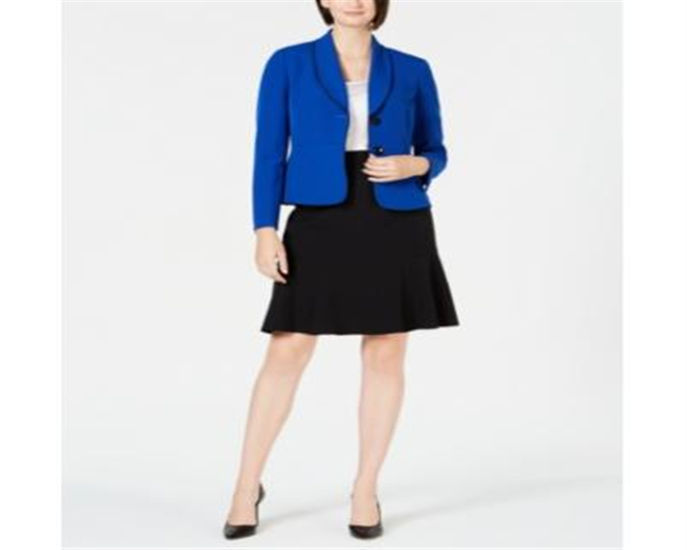 Terno feminino Le Suit com saia xale e lapela, azul, tamanho 8