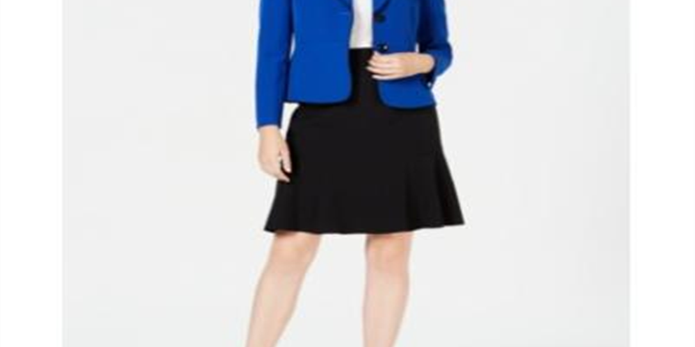 Terno feminino Le Suit com saia xale e lapela, azul, tamanho 8