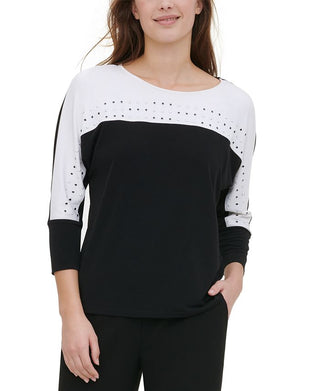 Blusa Calvin Klein Feminina Manga 3/4 Gola Joia Preta Tamanho Médio
