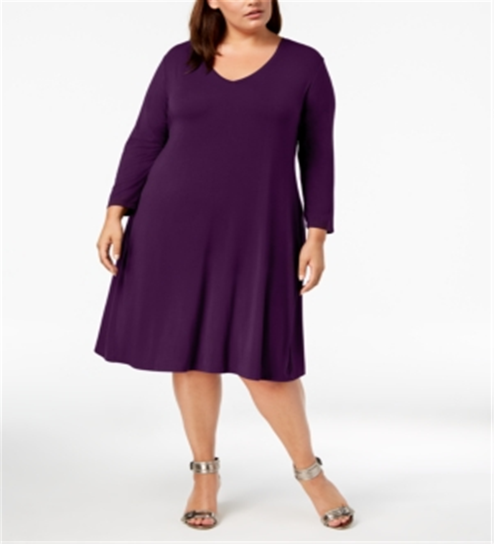 Vestido casual feminino estilo plus size estilo swing roxo tamanho 1X