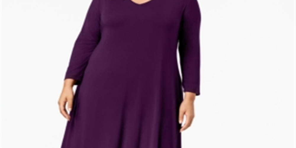 Vestido casual feminino estilo plus size estilo swing roxo tamanho 1X