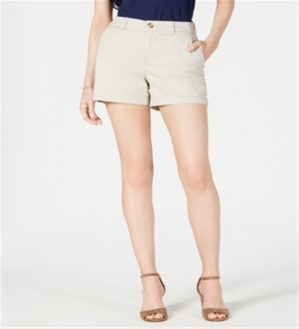 Shorts chino femininos Maison Jules com frente lisa, marrom, tamanho 2