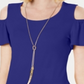 JM Collection Blusa feminina com decote ombro vazado e manga bufante, azul, tamanho XXL