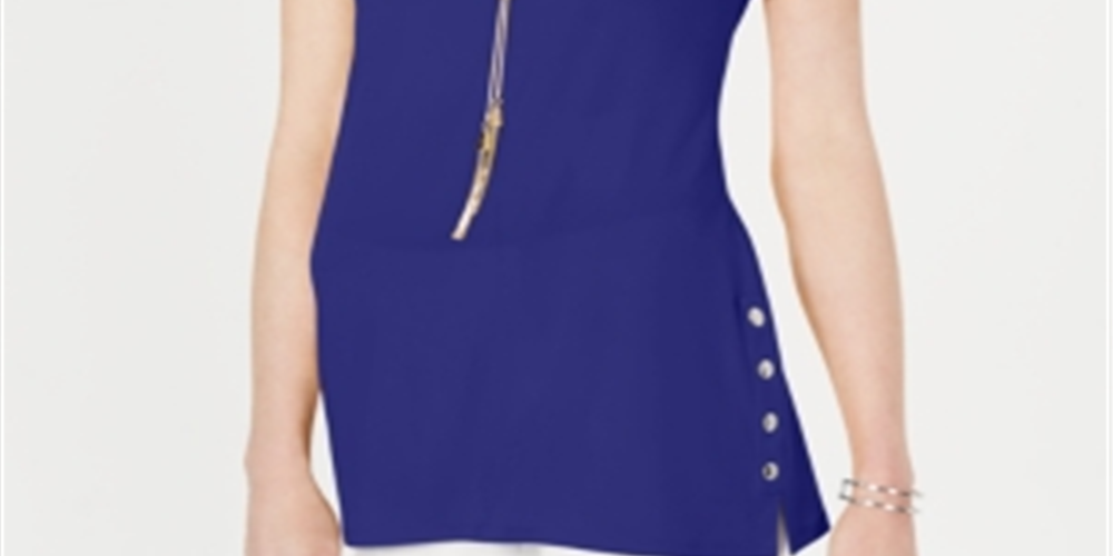 JM Collection Blusa feminina com decote ombro vazado e manga bufante, azul, tamanho XXL