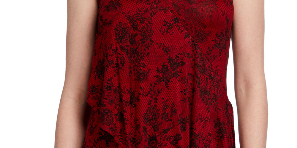 Michael Kors Regata Feminina Floral de Renda Sem Mangas com Decote em V Vermelha Tamanho Grande