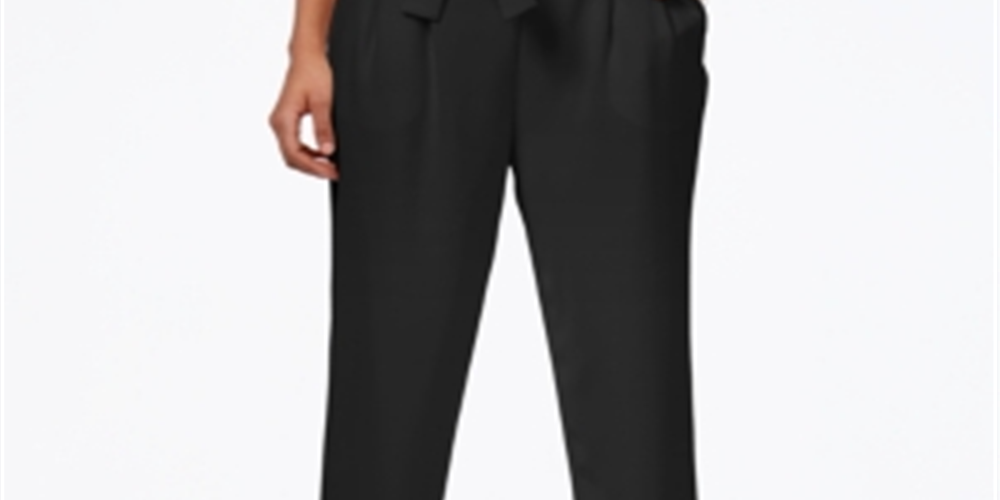 Calça afunilada feminina Paper Bag da Rachel Roy, preta, tamanho 0