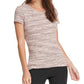 Blusa feminina DKNY com decote redondo canelado, bege, tamanho XS