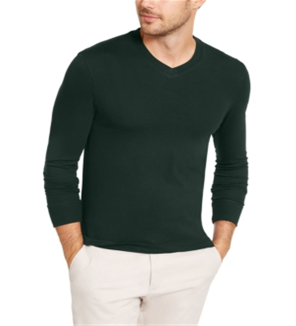 Camiseta Masculina Club Room Manga Longa Gola V Verde Tamanho Grande