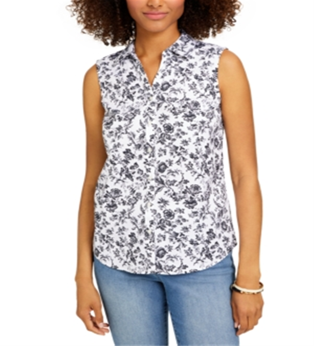 Camisa feminina sem mangas com estampa Toile Charter Club, preta, tamanho 4