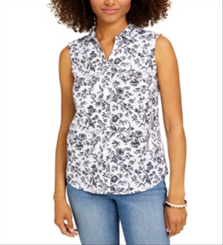 Charter Club Women's Toile Print Sleeveless Shirt Black Size 4