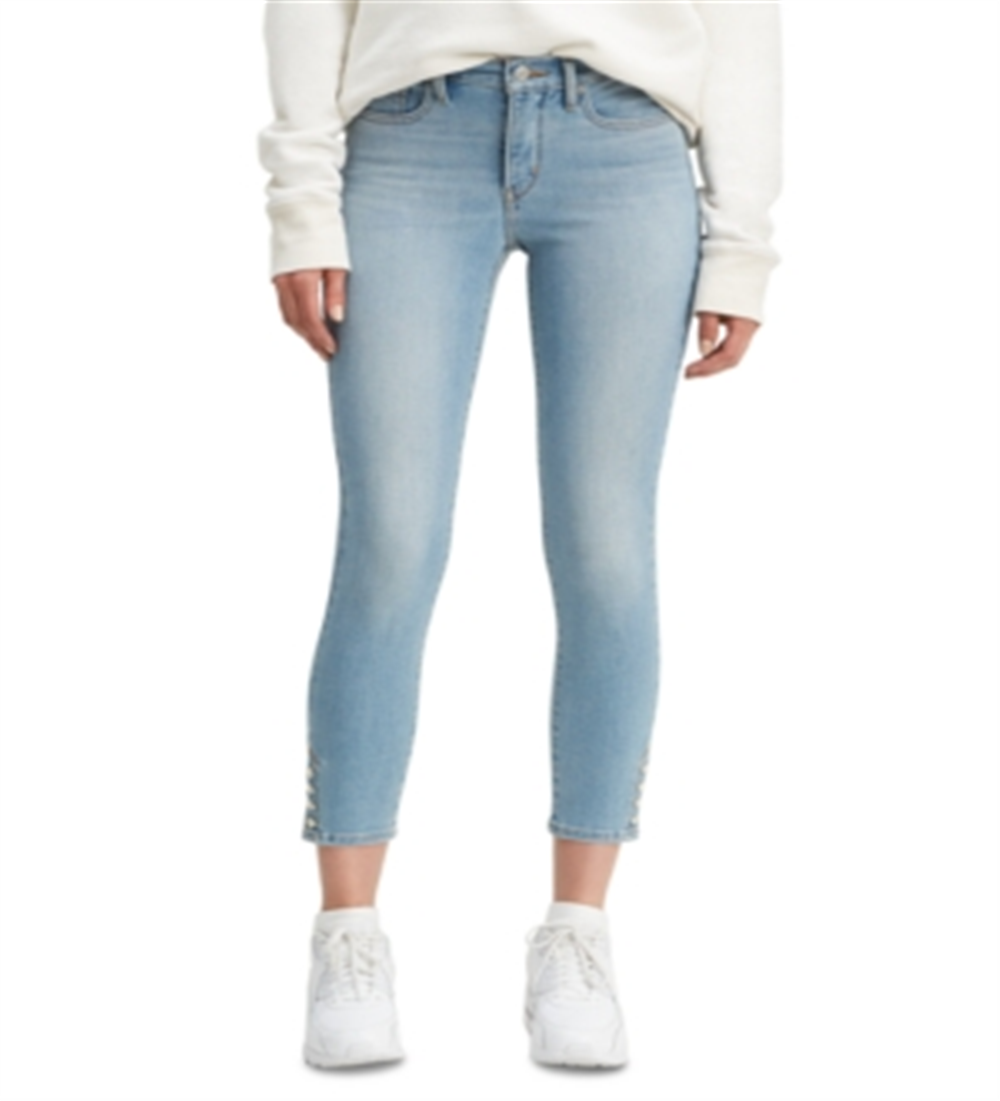 Calça jeans skinny Levi's feminina com fecho no tornozelo, azul, tamanho 32