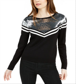 Suéter feminino Bar III com lantejoulas e jugo Chevron, cinza, tamanho grande