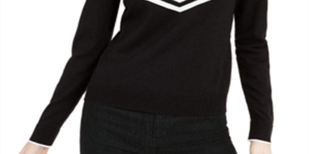 Suéter feminino Bar III com lantejoulas e jugo Chevron, cinza, tamanho grande