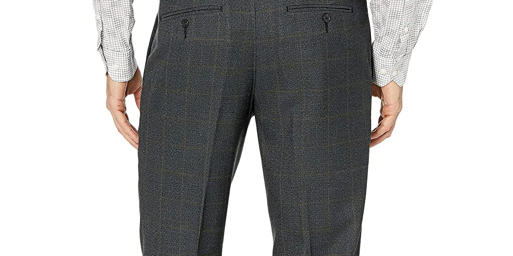 Calça social Perry Ellis Slim Fit grande com vidraça masculina, cinza, tamanho 31x30