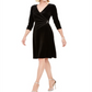 Vestido de noite feminino Connected com decote em V, manga 3/4, comprimento até o joelho, estilo flare, preto, tamanho 16