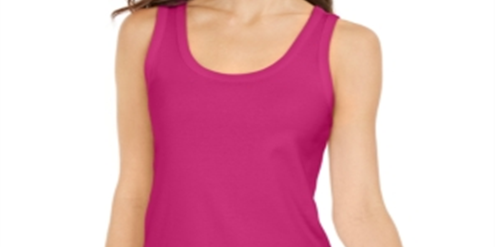 Regata feminina Charter Club Supima Cotton com decote redondo, rosa, tamanho pequeno