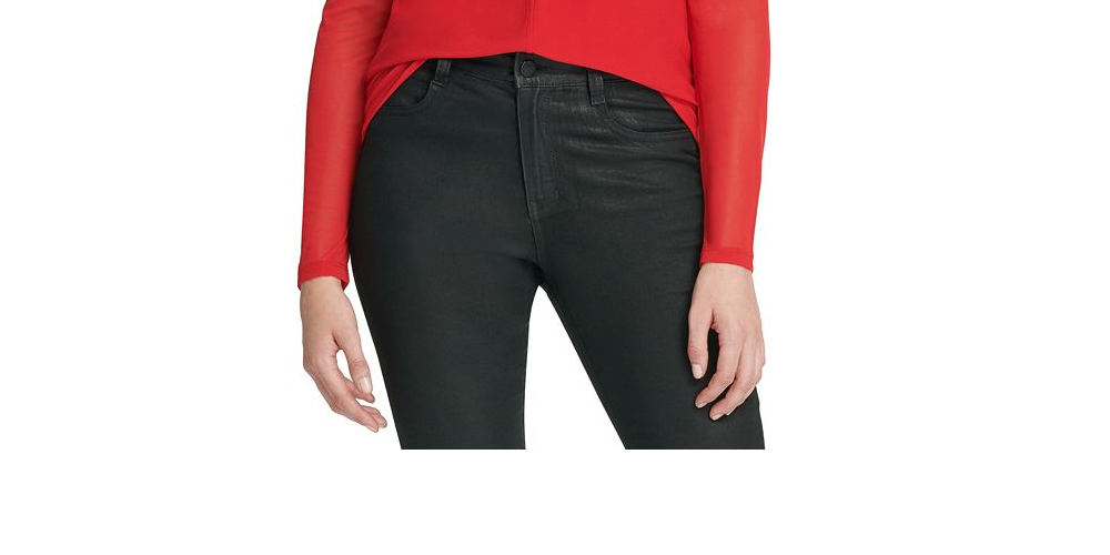 Top DKNY Feminino com Manga Transparente e Decote em V Vermelho Tamanho XS