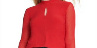 DKNY Women's Sheer Sleeve Keyhole Top Red Size -XS