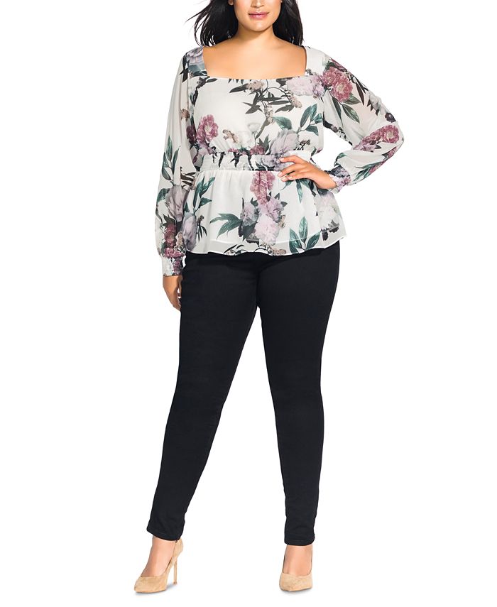 Top feminino City Chic Trendy Plus English Garden, branco, tamanho GG