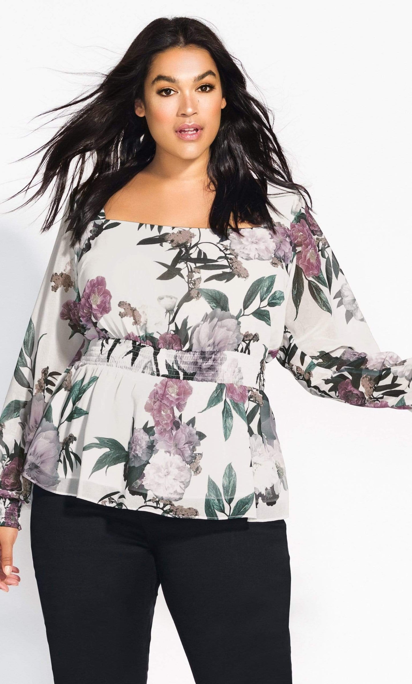 Top feminino City Chic Trendy Plus English Garden, branco, tamanho GG