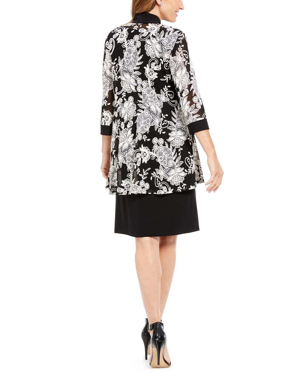 Vestido feminino R&amp;M Richards com colar e jaqueta com estampa bufante, preto, tamanho 4, pequeno
