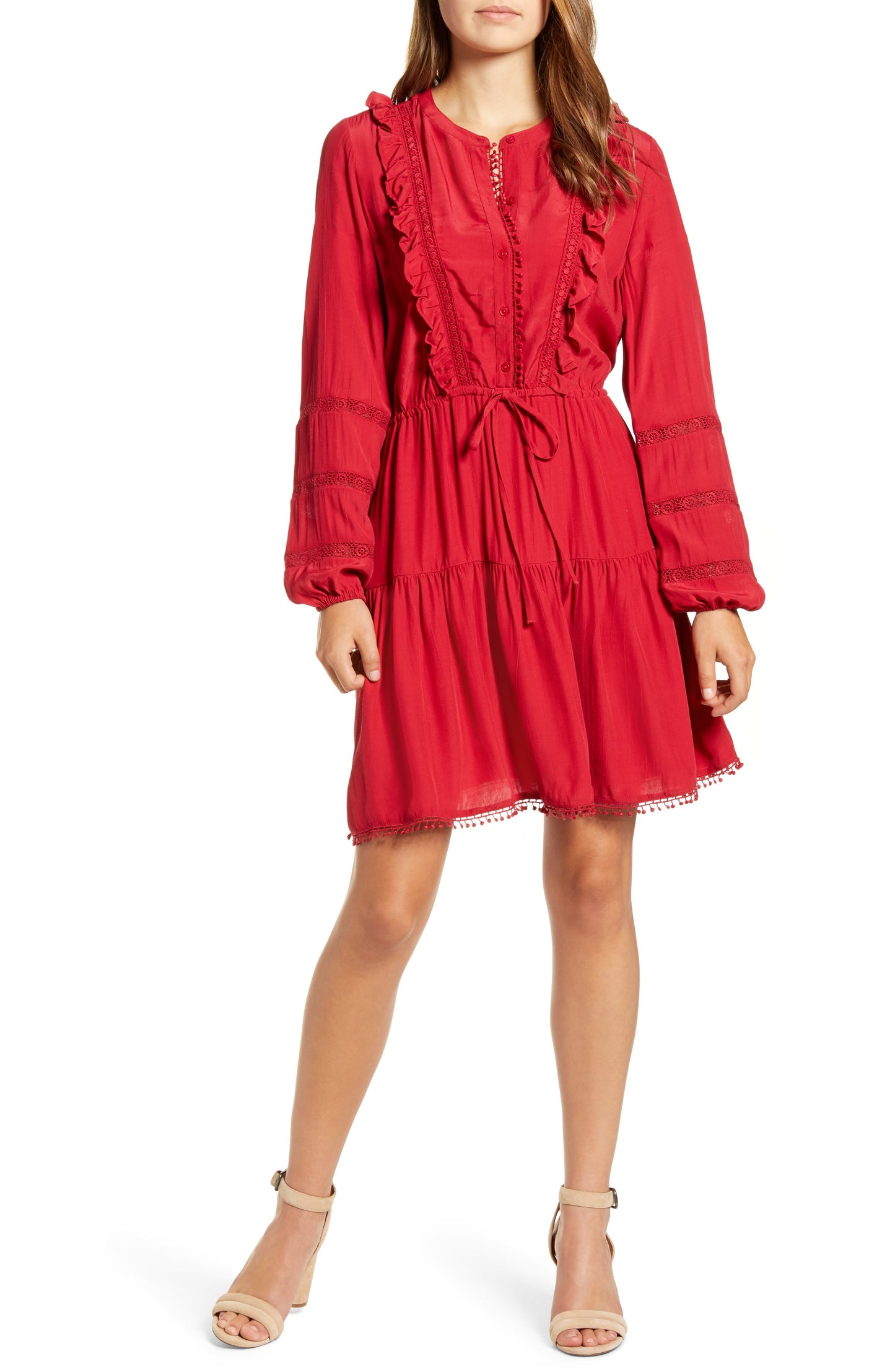 Lucky Brand Parker Picot Trim Mini Vestido Feminino Vermelho Tamanho P/P