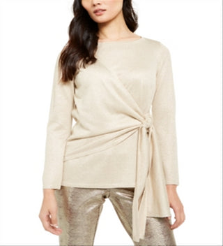 Alfani Suéter Feminino Cintura Amarrada Brilho Dourado Tamanho M