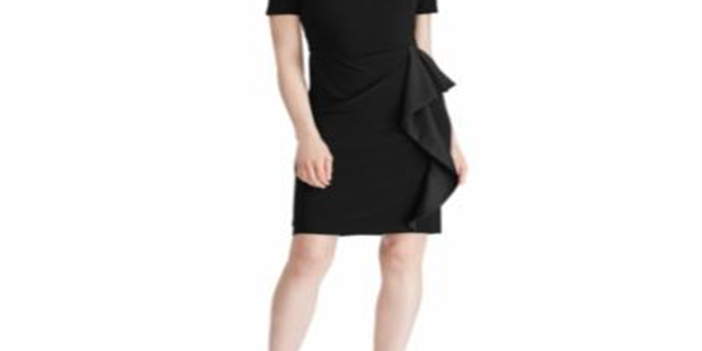 Vestido de festa Ralph Lauren feminino, com zíper, manga curta, decote em joia, acima do joelho, justo, preto, tamanho 12, pequeno