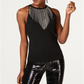 INC International Concepts Suéter feminino sem mangas com colar de strass, preto, tamanho PP