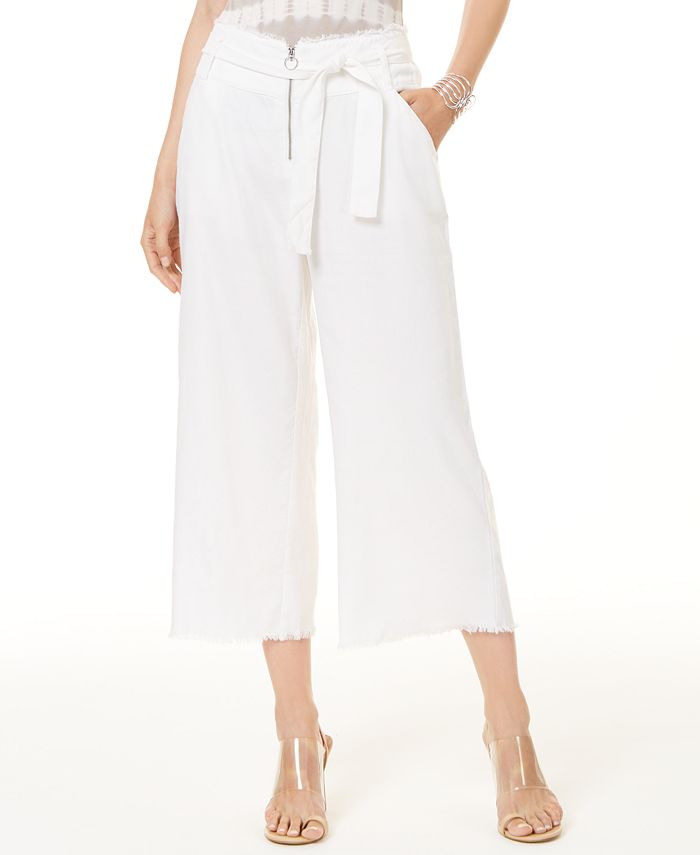 Calça feminina com zíper frontal desfiado e perna larga INC Concepts, tamanho 8, 32 x 25, branca, tamanho 8