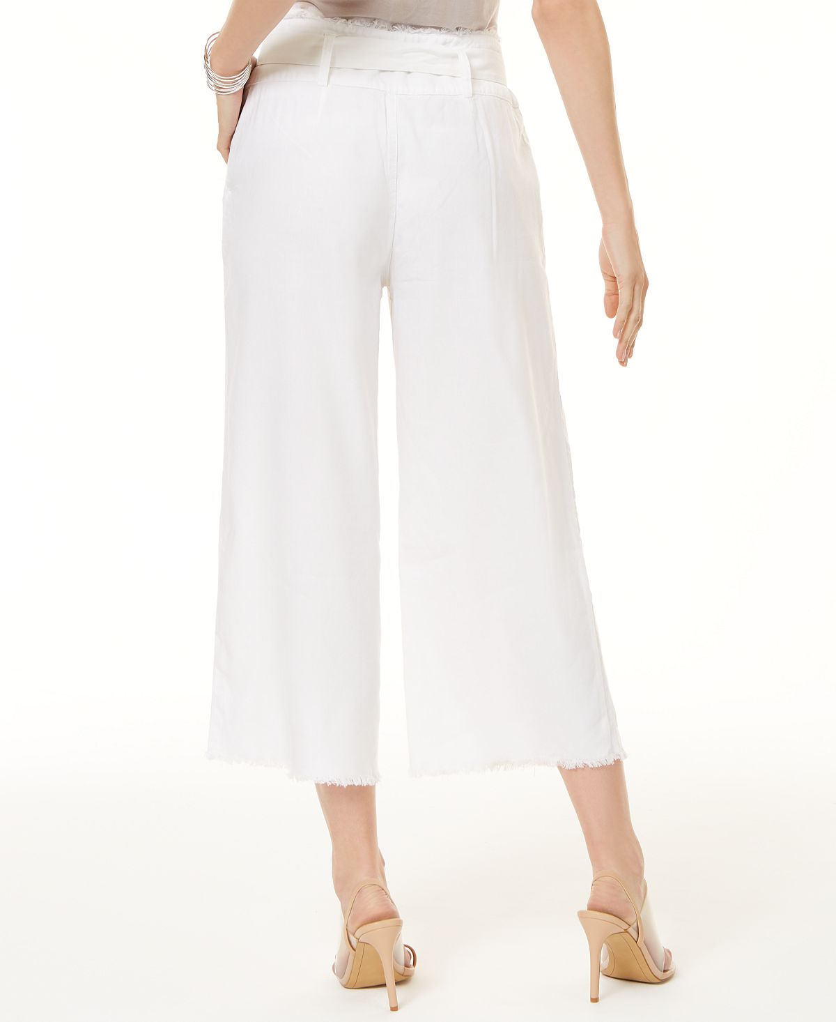 Calça feminina com zíper frontal desfiado e perna larga INC Concepts, tamanho 8, 32 x 25, branca, tamanho 8
